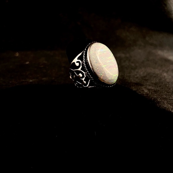 Quarter cut pink opal ring